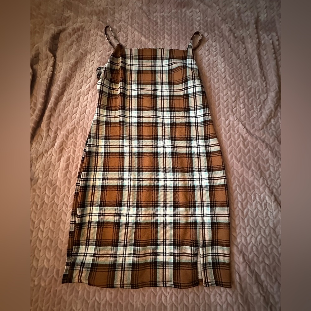 Blue, white, and blow plaid dress